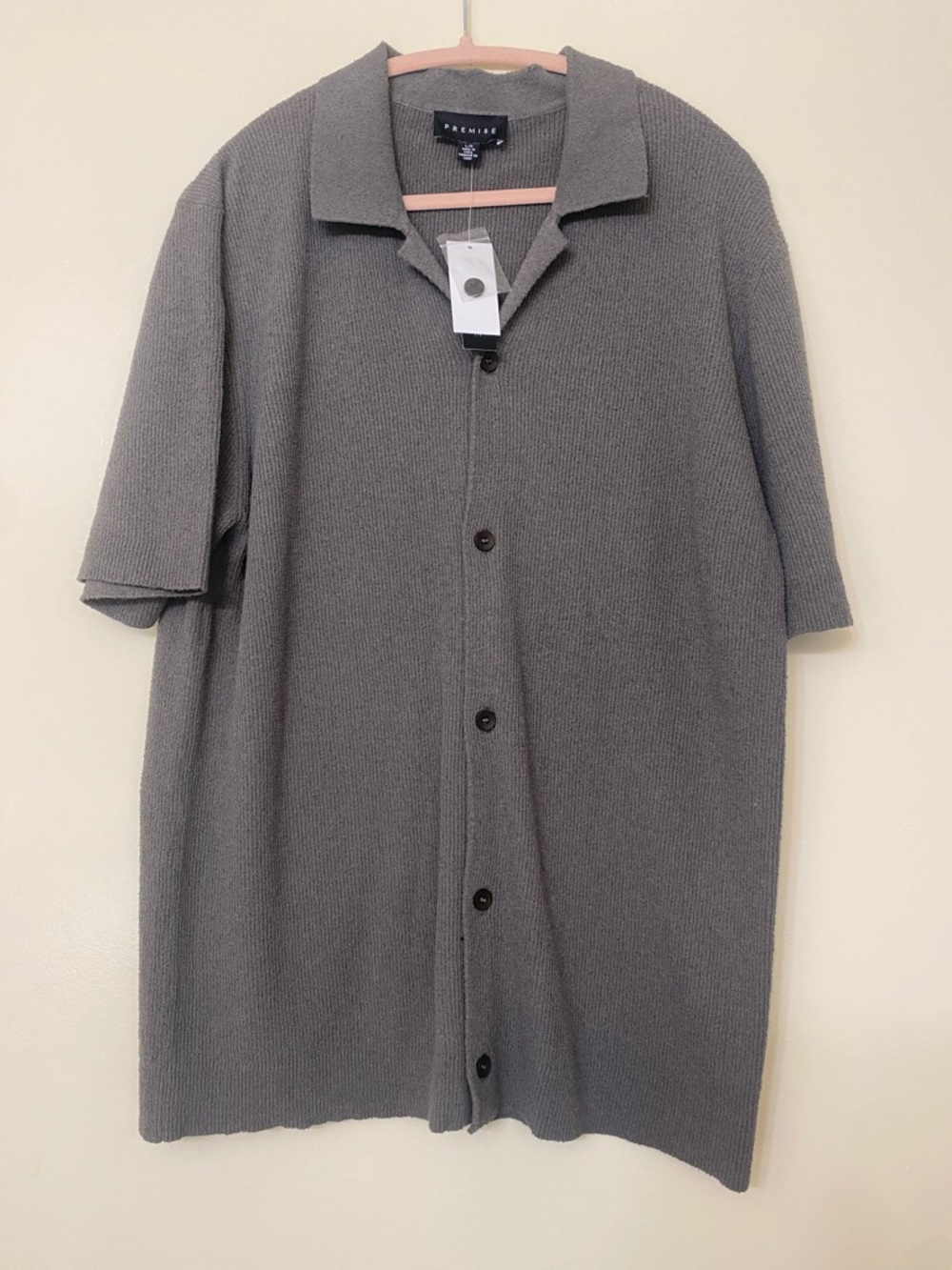 Premise Button-Front Short Sleeve Knit Top - Gray